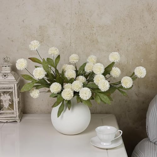 6 Pcs 27" Artificial Pompon Mum Silk Flower Stems for Vase (Cream)