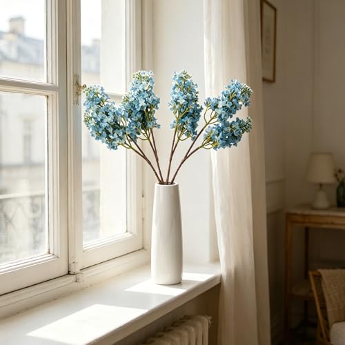 4PCS 25.6inch Lilac Artificial Flowers Light Blue Fake Delphinium Long Stem Silk Real Touch Flower Faux Lilac Floral Arrangement for Tall Vase Table Wedding Garden Home Decoration（Light Blue） (25.6inch Light Blue / 4 Pcs)