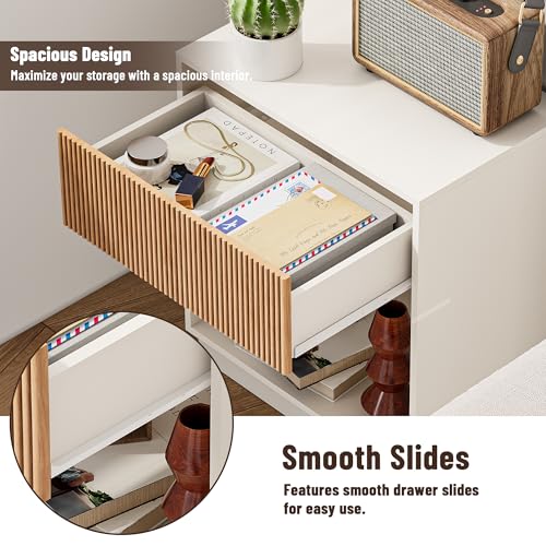 Fluted Nightstands Set of 2 (Oak & White)