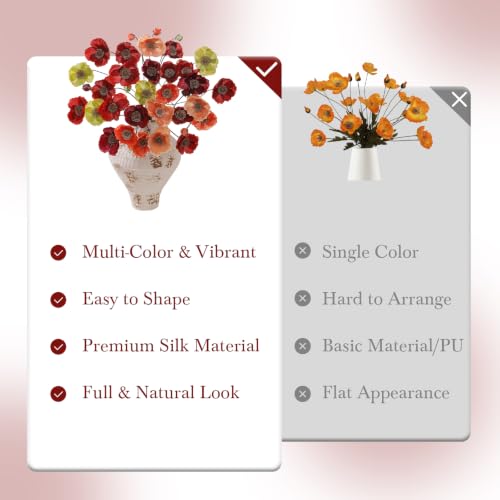 Artificial Poppy Flowers (Vintage Burgundy+dusty Orange+sage)