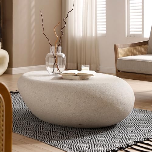 43" Fiberglass Elliptical Matte Coffee Table with Round Edge Design (Cream White / 43"(Elliptical))