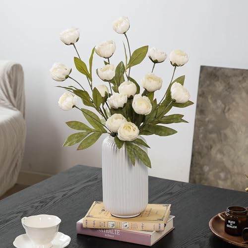 12 Pcs 27" Faux Silk Peony Artificial Flowers Stems for Vase (Cream)
