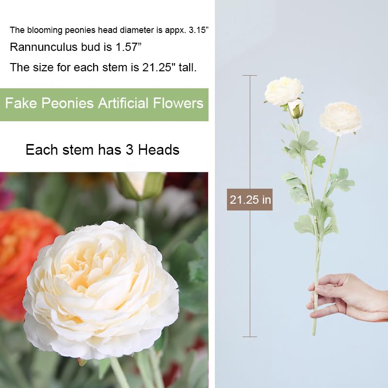 Artificial Flowers White Peonies 10pcs 30Heads Bouquet Fake Peonies Artificial Ranunculus Flowers for Indoor Faux Floral Arrangements Home Table Kitchen Wedding Party Farmhouse Decor ﻿ (White(10pcs))