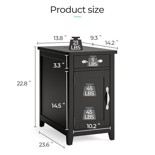Charging End Table with USB Ports (Black / Wood Door)