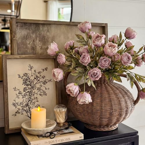 Faux Silk Peony Artificial Flowers Stem for Vase (Brownish)