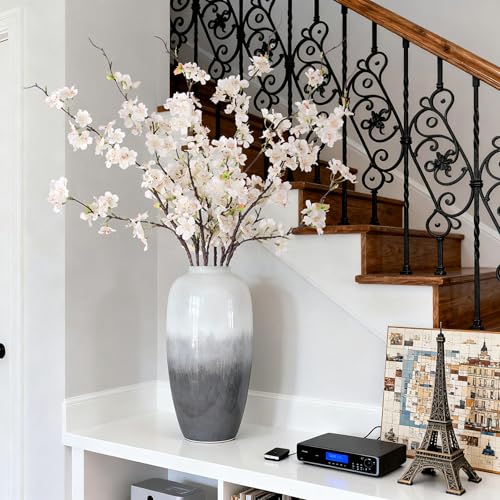 Artificial Cherry Blossom Branches Decor 6 PCS Fake Flowers Indoor (6pcs-29.92 Inch White)