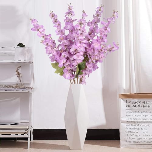 Purple Long Stem Delphinium Artificial Flower 6pcs Fake Larkspur Artificial Flowers 35.43''Silk Flower for Tall Vase Floral Arrangement Wedding Centerpieces Home Garden Party Decor (Purple)