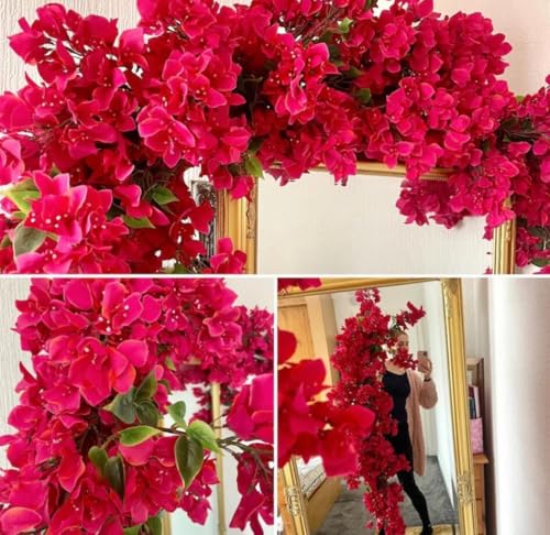 Pack of 16 Artificial Bougainvillea Flower Stems Silk Long Branches Full Blossoms for Home Wedding Table Centerpiece Event Backdrop Indoor Outdoor Decorations (Deep Pink - Pack of 16)