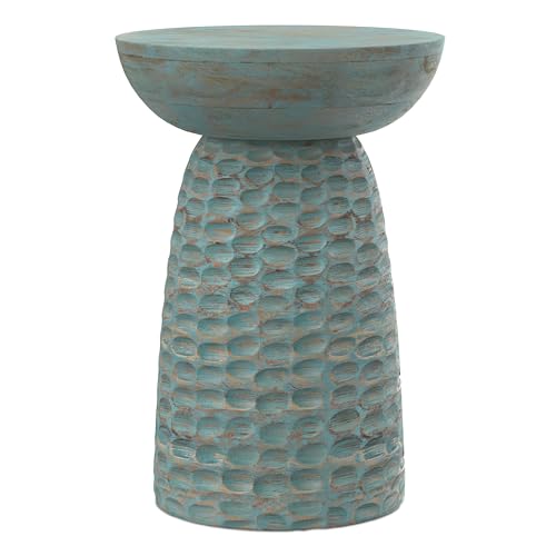 Boyd 13" Wide Solid Wood Round End Table in Teal Wash (Teal Wash / 13 inch)