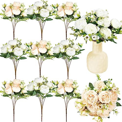 Artificial Peonies Flowers (White, Champagne)