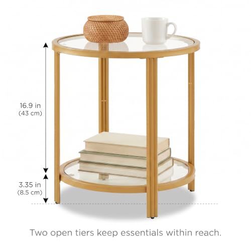 Modern Round Glass Top End Table (Gold)