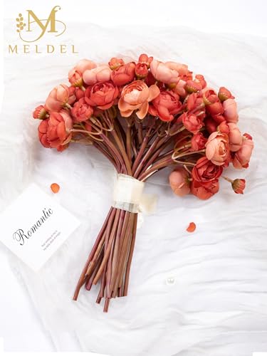 32Pcs Burnt Orange Ranunculus Artificial Flowers Home Wedding Decor (Burnt Orange)