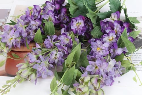 8PCS Purple Delphinium Artificial Flowers with Clematis Greenery Long Stem Flowers 29.5" Dark Purple Artificial Flowers for Wedding Centerpieces Silk Flowers for Home Decor Indoor (Dark Purple)