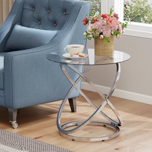 Glass Round End Table (Silver)