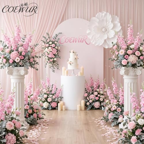 16Pcs Pink Delphinium Artificial Flower 33.5'' Long Stem Silk Pink Flowers (Pink)