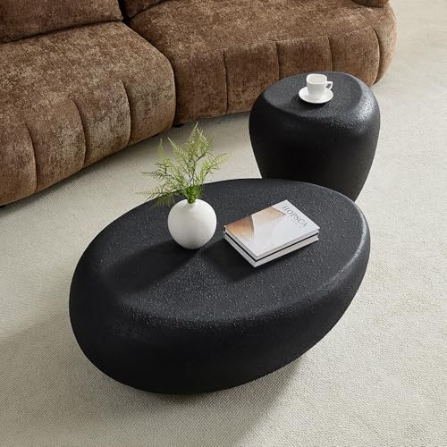 Modern Style Fiberglass Elliptical Coffee Table Set of 2 (Black / 43"+15"(Elliptical))