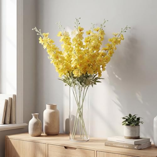 24 Pcs Yellow Delphinium Artificial Flower Bulk (34.25" / Yellow)