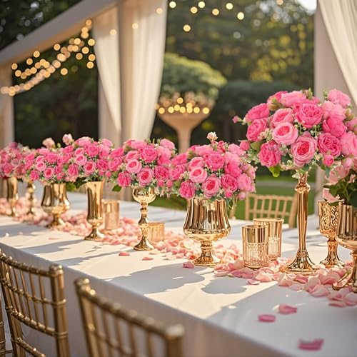 Pink Peonies Artificial Flowers 12 Bouquets (Rose Red + Pink)