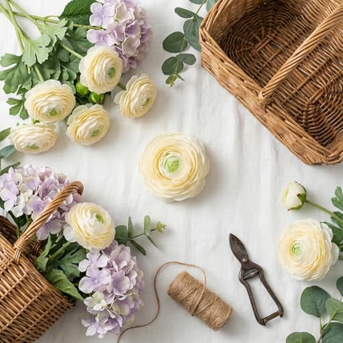 Cream White Artificial Ranunculus Flowers (White / 10)
