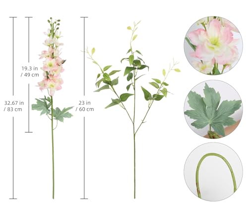 8PCS Pink Artificial Delphinium Flowers with Clematis Greenery Long Stem Artificial Flowers for Tall Vase for Home Wedding Floral Arrangement Centerpiece Table Decor (Flesh Pink)