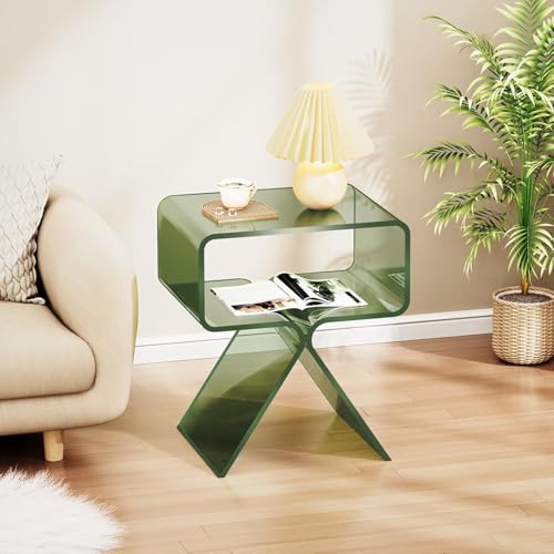 Acrylic Nightstand Bedside Side Table (Green)