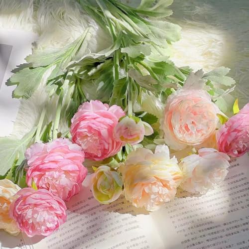 Artificial Flowers Silk Peony Pink Flowers Combo Rose Red Silk Flowers Bouquet 10Pcs 30Heads Fake Peonies for Faux Floral Arrangements Home Table Kitchen Wedding Party Farmhouse Decor (Multicolor(10pcs))