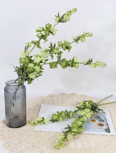 Sage Green Delphinium Artificial Flowers 5PCS Silk Larkspur Realistic Faux Snapdragon for Vase (5pcs-green)