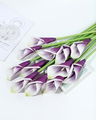 12pcs Large Calla Lily Artificial Flowers (White-purple)