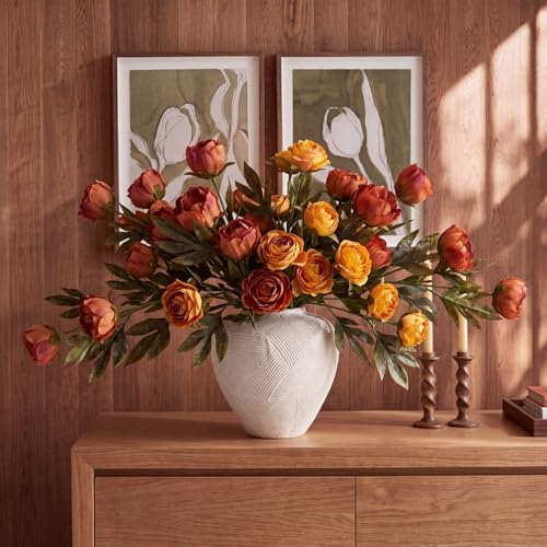 Faux Silk Peony Artificial Flowers Stem for Vase (Autumn)