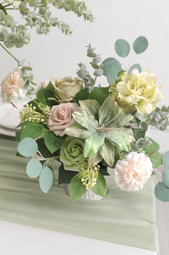 Artificial Flower Combo Fake Peony Rose Silk Flowers for DIY Wedding Bridal Bouquet Centerpieces Arrangements Party Decorations (Blue-green)