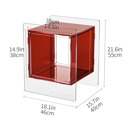 Acrylic Nightstand Colorful Bedside Table with Open Storage Shelf (Red)