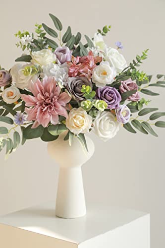 Artificial Flowers Combo Box Set Faux Flowers Bulk Flower Leaf with Stems Arrangements for DIY Wedding Bouquets Party Table Centerpieces Home Decorations Indoor Outdoor (Light Purple)