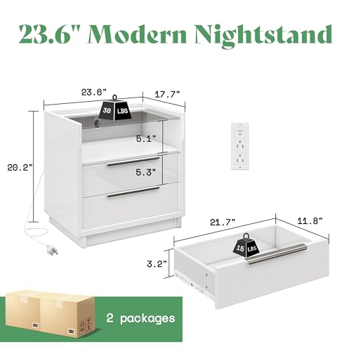 23.6" Nightstand Set of 2 (White)