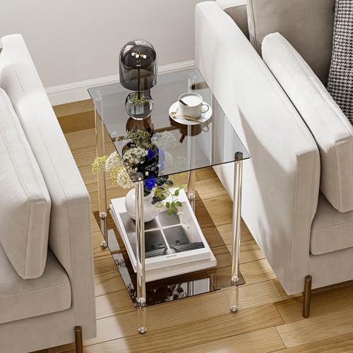 2 Tier Tempered Glass Side Tables (Black / 2 tier Normal)