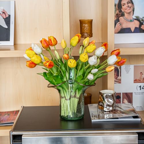 40pcs Artificial Tulips Flowers (40pcs Orange Set (No Vase))