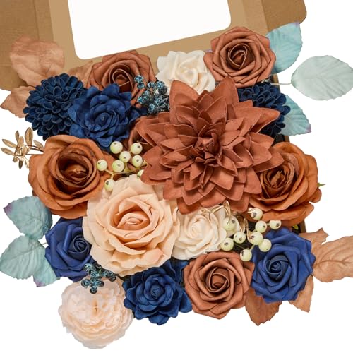 Burnt Orange & Navy Artificial Flowers (Athens Burnt Orange & Navy / 1 Box)