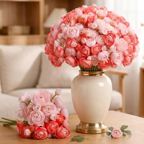 48 Pcs Ranunculus Artificial Flower (Pink, Dark Pink)