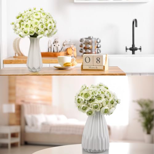 48 Pcs Ranunculus Artificial Flower (White,green)