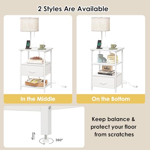 Bedside Table with 3 Color Temperatures Bulb Attached (15.7"D x 11.8"W x 23.5"H (1 drawer) / Power+Lamp (1pc) / White)