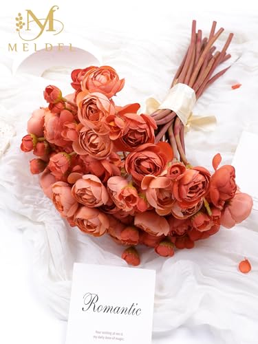 32Pcs Burnt Orange Ranunculus Artificial Flowers Home Wedding Decor (Burnt Orange)