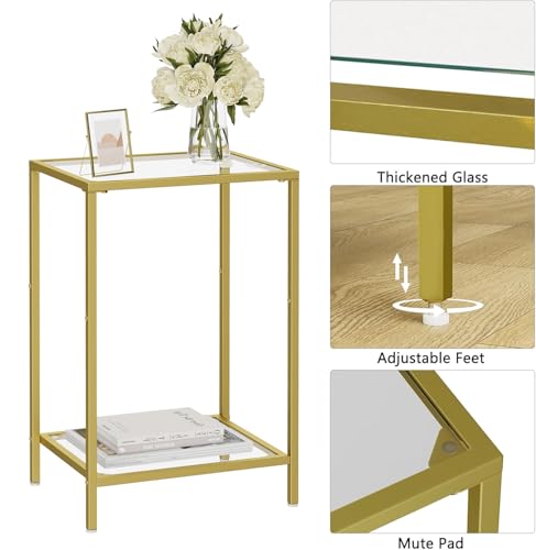 Side Tables Set of 2 with Tempered Glass (Gold / 11.8"D x 15"W x 23.6"H)
