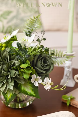 Artificial Flowers in Vase with Fake Water (Green & White Mixed)
