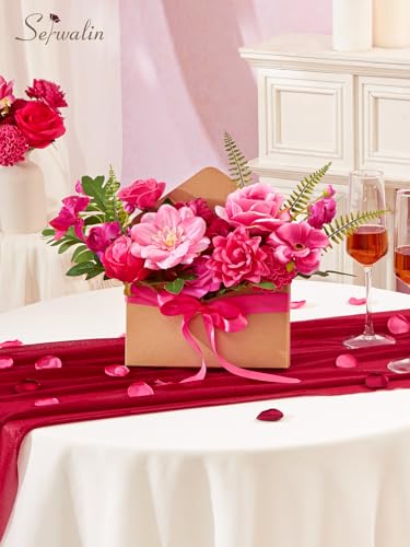 Artificial Flowers Hot Pink Magenta Fake Silk Flowers for Wedding (Hot Pink / 1 Box)