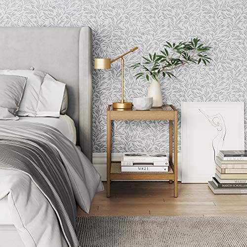 33301 Hayes Solid Wood Nightstand (Light Brown/Glass / Single)