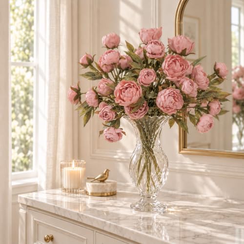 8 PCS 18" Faux Peonies Artificial Flowers Silk Flowers for Vase (Pink / 8P)
