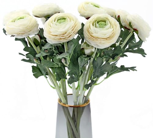Cream White Artificial Ranunculus Flowers (White / 10)