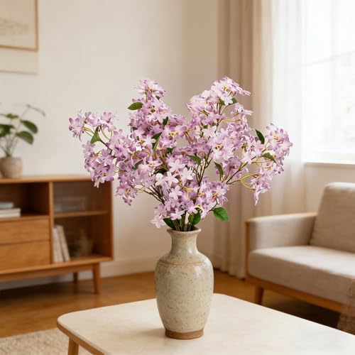 4PCS 35.4inch Lilac Artificial Flowers Light Purple Fake Delphinium Long Stem Silk Real Touch Flower Faux Lilac Floral Arrangement for Tall Vase Table Wedding Garden Home Decoration（Light Purple） (35.4inch Light Purple / 4 Pcs)