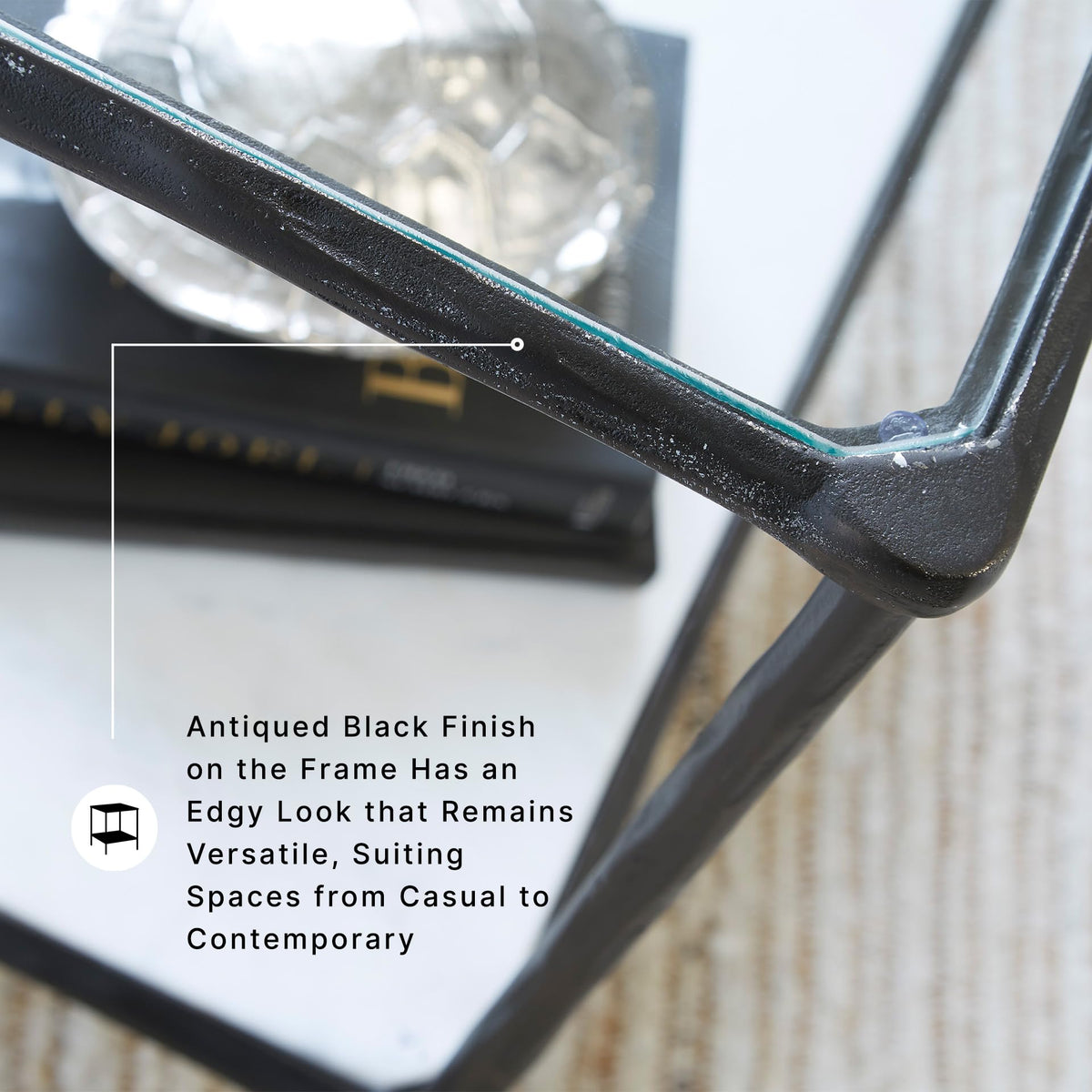 Modern Glass and Marble End Table (Antique Black)