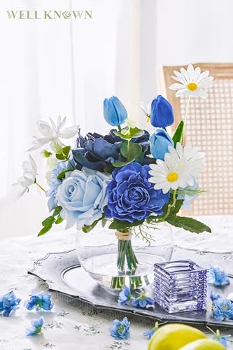 Artificial Flowers with Vase (Mixed Blue)