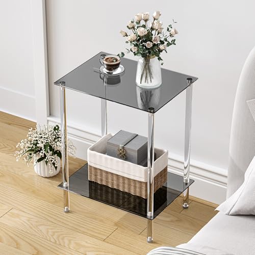 2 Tier Tempered Glass Side Tables (Black / 2 tier Normal)